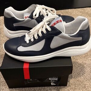 Prada Men's Dark Blue and Light Gray America’s Cup Soft Bike Low Top